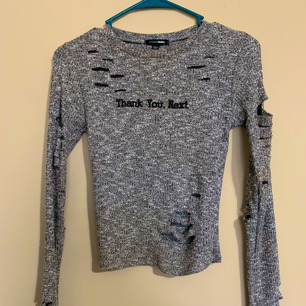 Long sleeve gray ripped T-shirt